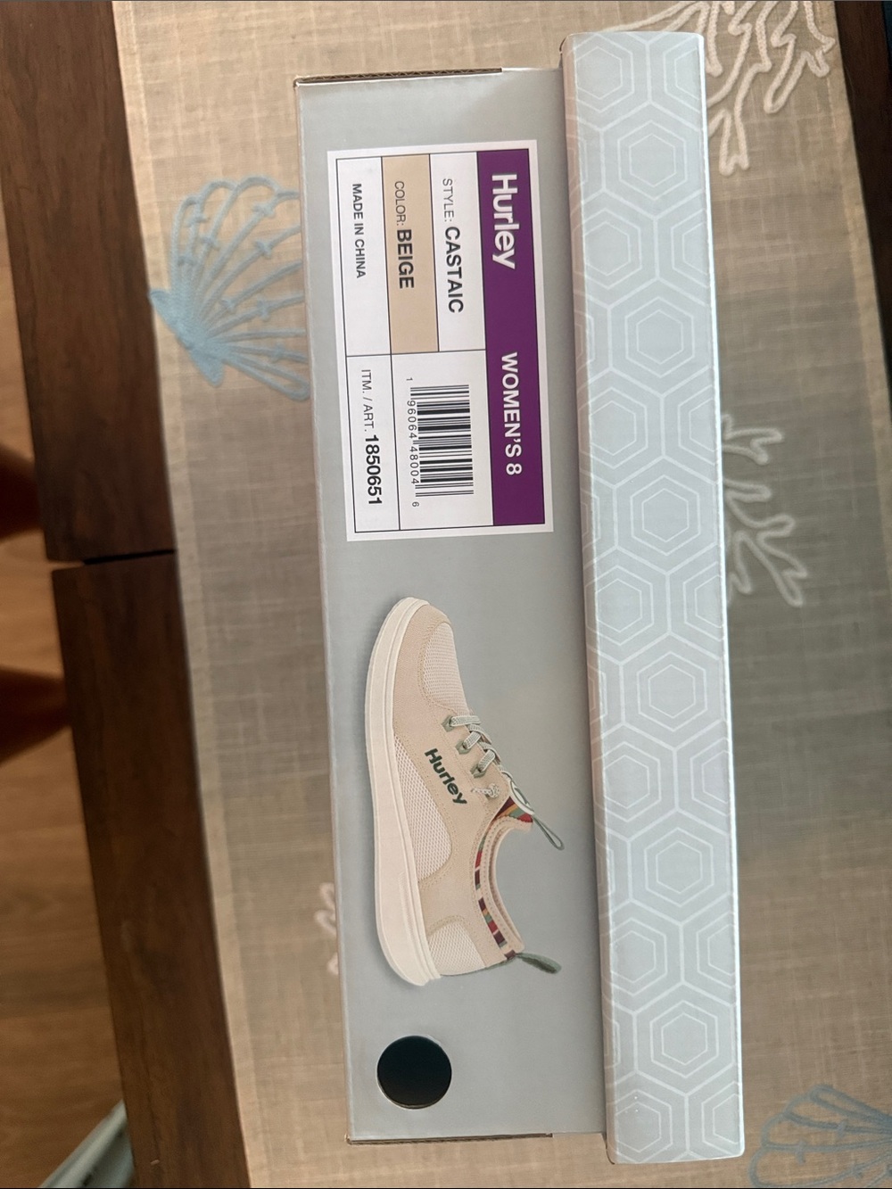 Hurley Women's Castaic Sneaker - Beige with Green Accent and Coral Detail